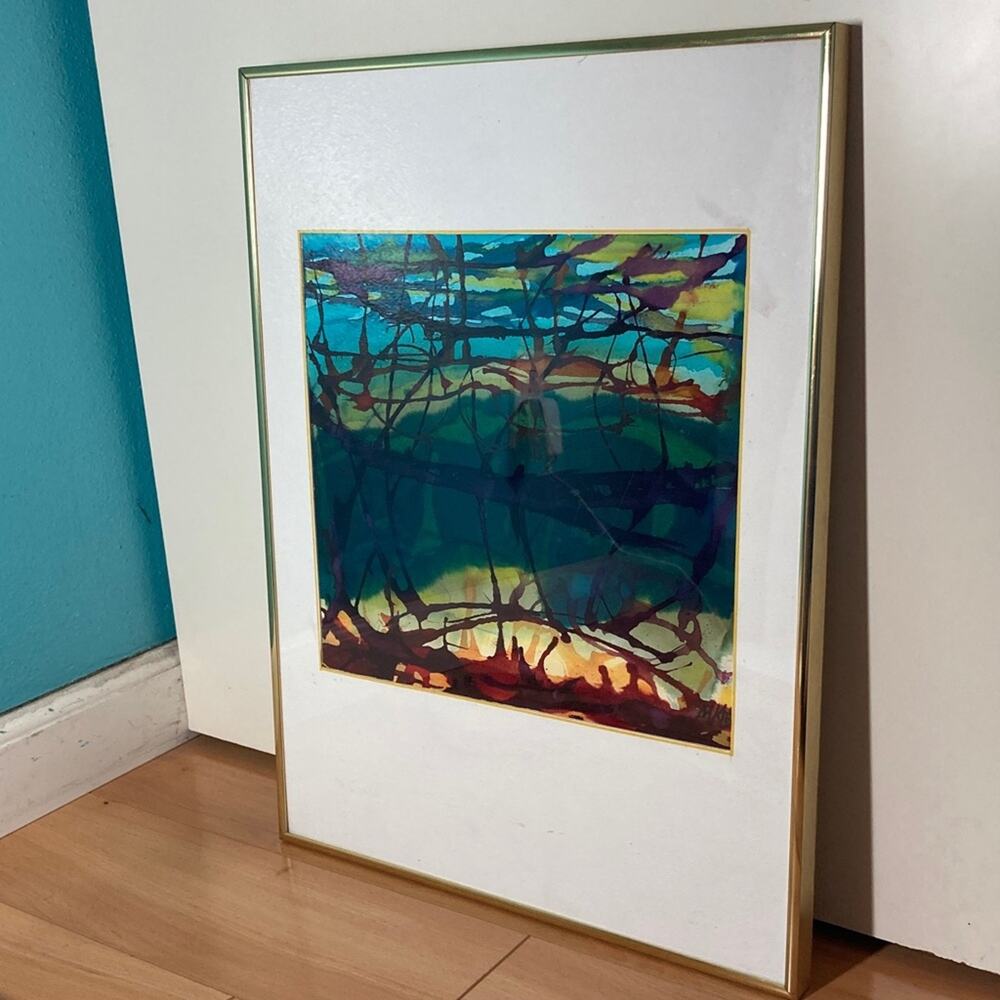 Abstract Watercolor Painting with Gold Frame by Madeline Kle